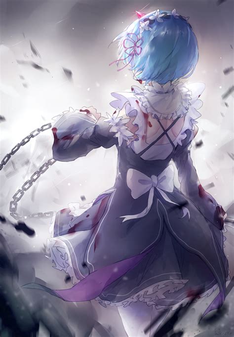 Safebooru 1girl Blood Blood On Face Bloody Clothes Blue Hair Chain