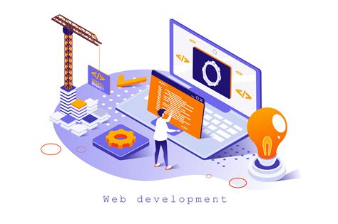 Web Development Concept In 3d Isometric Design Designer Works With