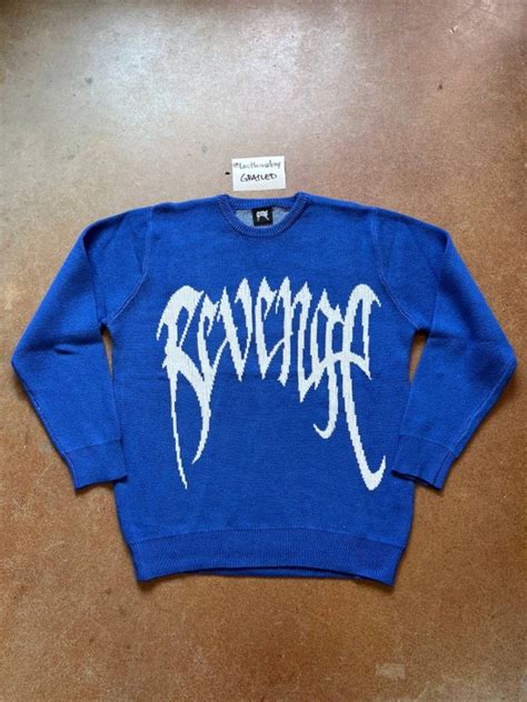 Revenge Revenge Knit Logo Sweater Bluewhite Medium Grailed