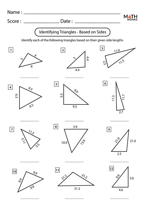 Identifying Types Of Triangles Worksheet