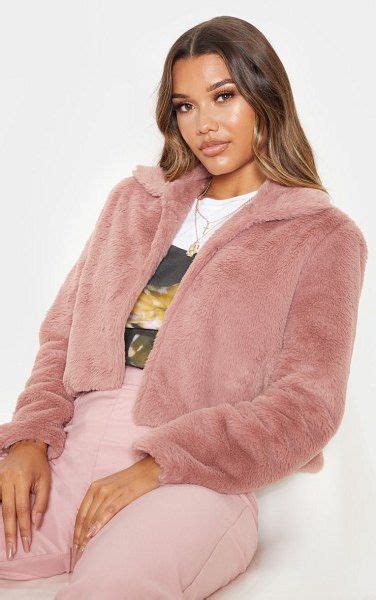 prettylittlething cropped faux fur coat prettylittlething coats outerwear cropped faux fur
