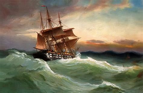 Sailing Ship On Stormy Sea By Alfred Jansen