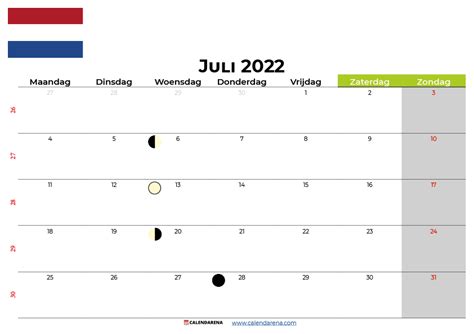 Juli 2022 Kalender Nederlands Calendario Julio Calendario