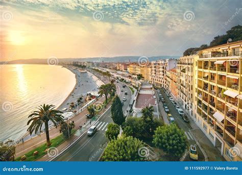 Cityscape Of Promenade Des Anglais In Nice In Evening At Sunset