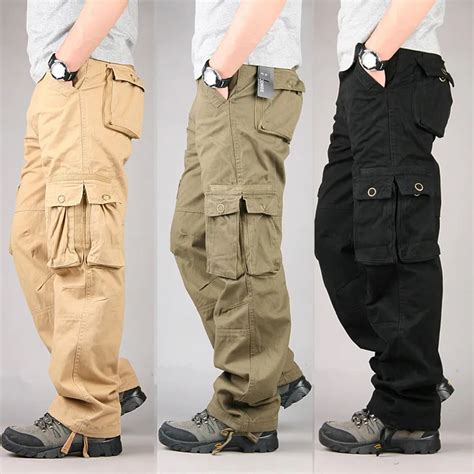 100 Cotton Durable Multi Pocket Loose Baggy Cargo Pants Men Military