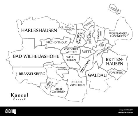 Modern City Map Kassel City Of Germany With Boroughs And Titles De