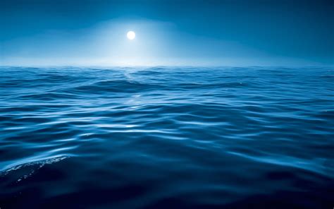 Night Water Sea Blue Moon Wallpaper Nature And