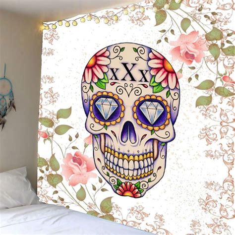 In addition to sugar skull designs, you can explore the marketplace for skull, day of the dead, and dia de los muertos designs sold by independent artists. Rhinestone Floral Skull Wall Hanging Tapestry | Tapestry ...