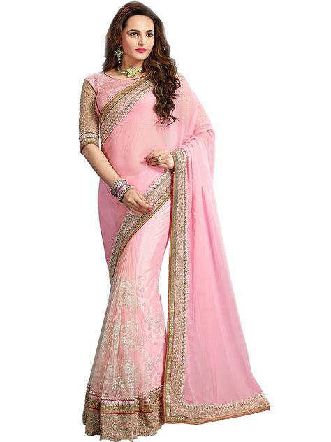 pretty pink half and half party wear chiffon saree saree designs party wear sarees online