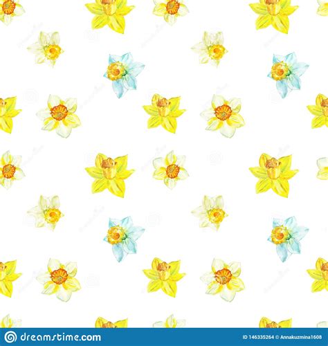 A peek into the studio, floral watercolor pattern, surface pattern design, watercolor floral pattern, pink peony, white rose, red tulip. Watercolor Floral Seamless Pattern With Yellow Narcissus ...