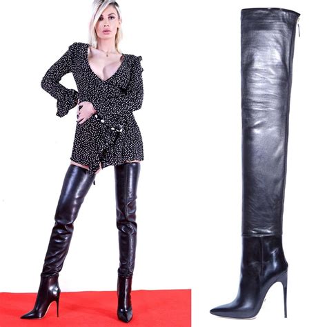 thigh high stretch overknee boots with back zip 5inch heel height and 30inch bootleg lenght