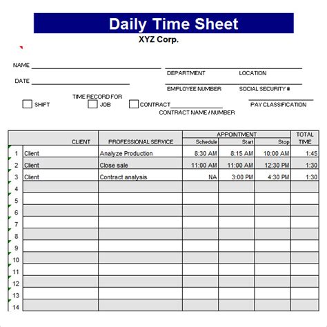 Employee Daily Timesheet Template Doctemplates