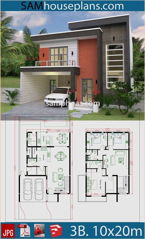 3 Bedrooms Home Design Plan 10x12m Samphoas Plansearch
