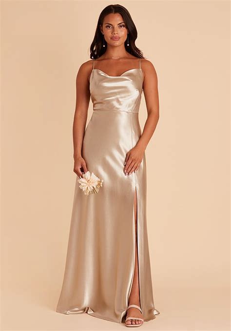 Birdy Grey Lisa Long In Satin Neutral Champagne Bridesmaid Dress The Knot