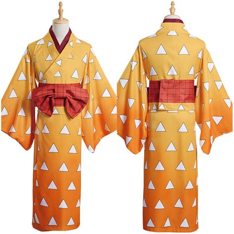 Demon Slayer Agatsuma Zenitsu Kimono Dress Outfits Cosplay Costume Hal