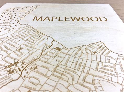 Engraved Wood Map Of Maplewood Etched Atlas Maplewood Wood Map