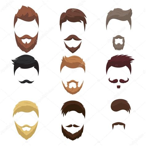 Set Of Men Cartoon Hairstyles With Beards And Moustache Stock Vector