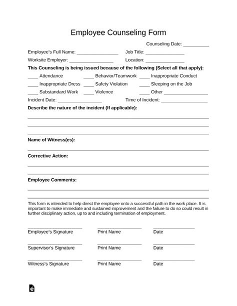 Free Employee Counseling Form Word Pdf Eforms Free Fillable Forms