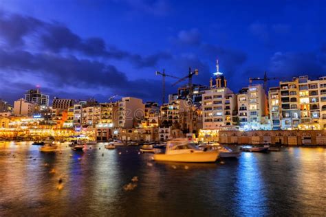 Paceville In St Julian Town At Night In Malta Stock Photo Image Of