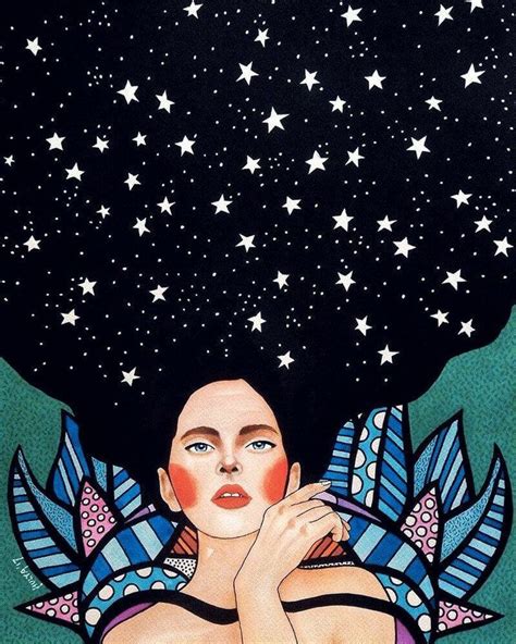 A Painting Of A Woman With Stars Above Her Head And Hands On Her Chest