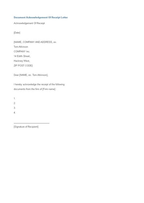 document receipt acknowledgement letter templates