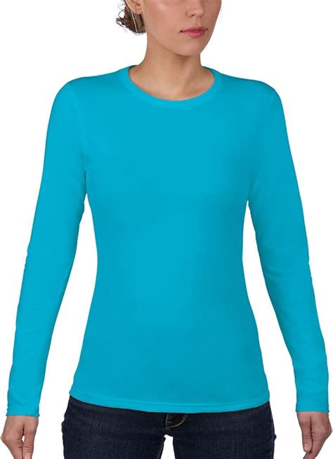 Anvil Womens Fitted Crew Neck 374l Slim Fit Long Sleeve T Shirt Turquoise Caribbean Blue X