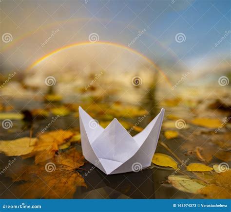 Paper Boat On An Autumn River Stock Illustration Illustration Of