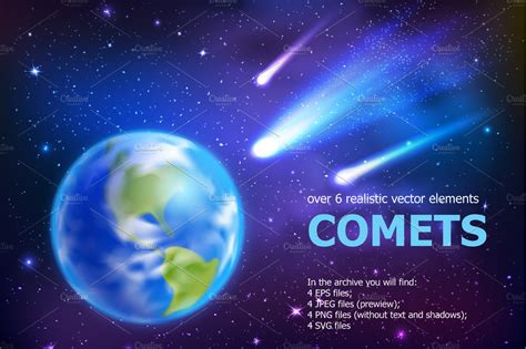 Realistic Comets Set Creative Daddy