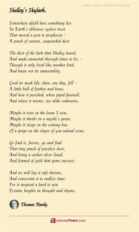 Shelleys Skylark Poem By Thomas Hardy