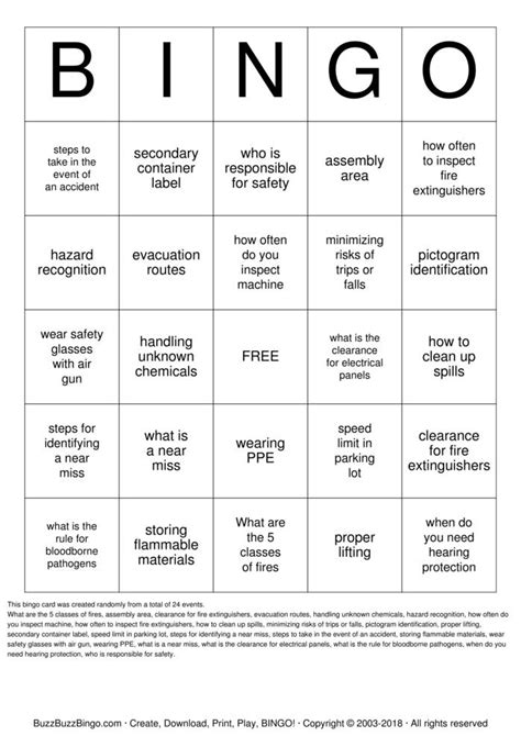 Workplace Safety Bingo Cards To Download Print And Customize