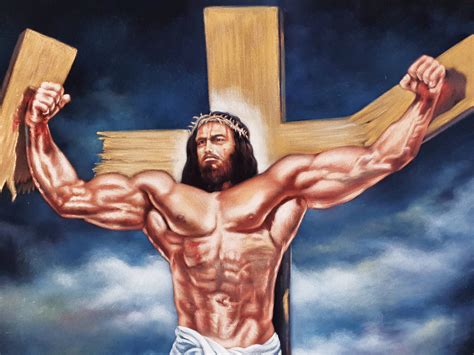 Muscle Jesus On Cross Original Oil Painting On Black Velvet Etsy