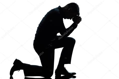 Silhouette Man Kneeling Sadness Praying Full Length — Stock Photo