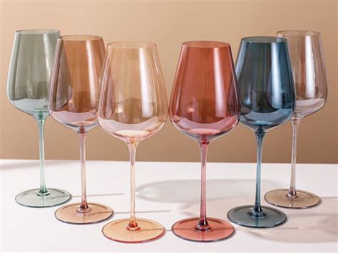 Physkoa Colored Wine Glasses Set Of 6 Modern Colorful Wine Glasses With Tall Long