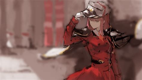 Darling In The Franxx Zero Two Wearing Red Dress And Brown