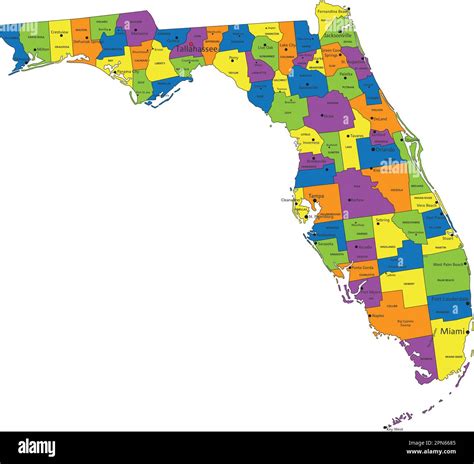 Colorful Florida Political Map With Clearly Labeled Separated Layers Vector Illustration Stock