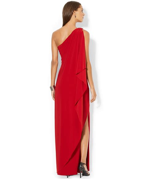 Lyst Lauren By Ralph Lauren One Shoulder Draped Gown In Red