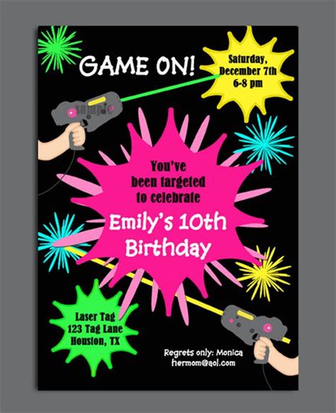 laser tag girl birthday invitation printable  printed