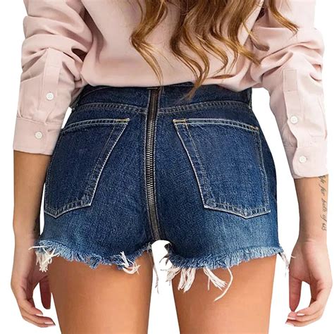 Womens Back Zipper Denim Shorts Soft And Comfortable Pants Tassel Wide