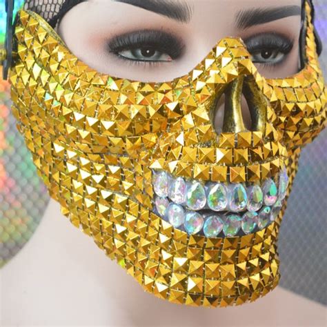Silver Gold Skull Half Mask Dust Studded Maskhalloween Etsy