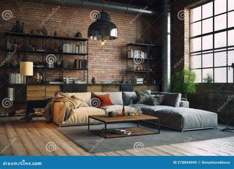 Interior Of Modern Loft Style Living Room Ai Generated Stock