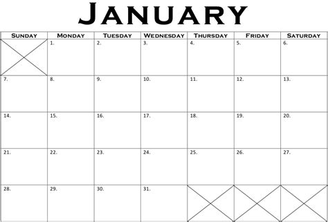January Blank Calendar Blank Calendar Printable Blank Calendar