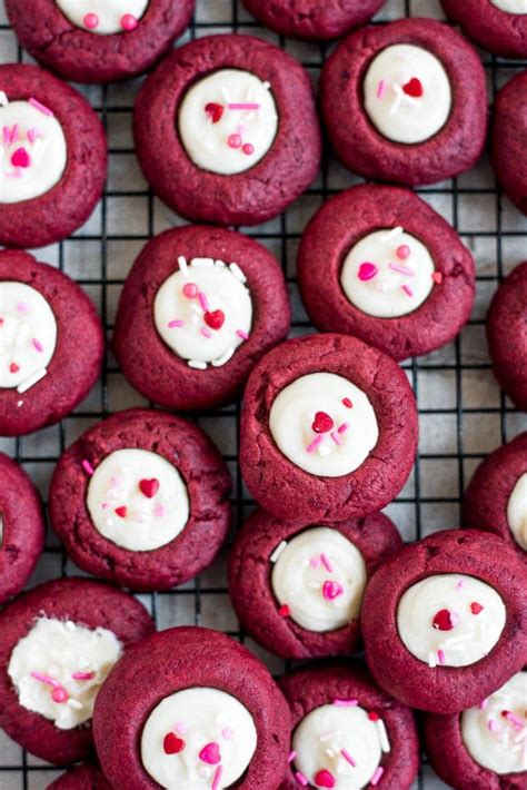 Soft Red Velvet Thumbprint Cookies Filled With A Velvety Cream Cheese