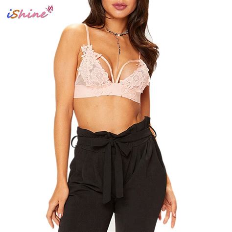 Ishine Sexy Mesh Crochet Lace Floral Unlined Bralette Ladies Summer See