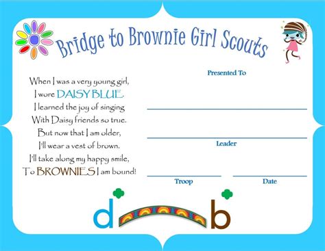 Daisy Bridge To Brownie Girl Scouts Certificate Girl Scout Bridging
