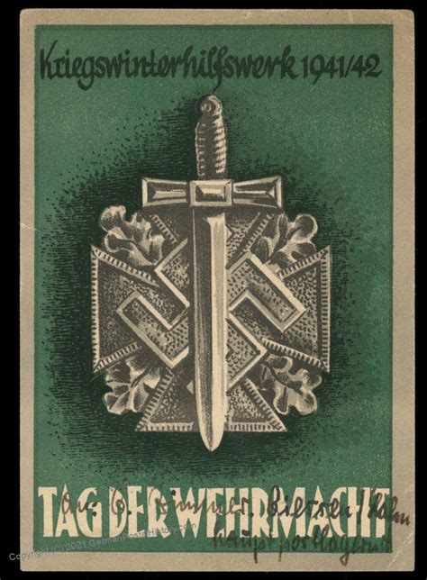 3rd Reich Germany Tag Der Wehrmacht Sword Whw 1941 Propaganda Card