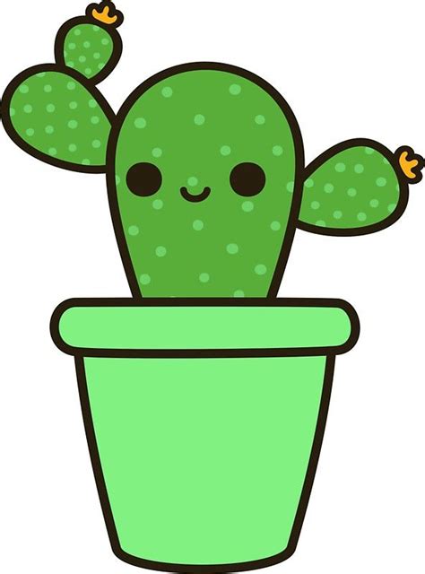Cute Cactus In Green Pot Sticker By Peppermintpopuk Cute Easy