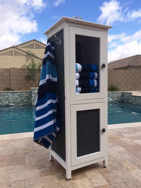 Store bulky outdoor seat cushions and pool toys with our extra large castine storage bin. Ana White | Poolside Towel Cabinet from Benchmark Cabinet Plan - DIY Projects
