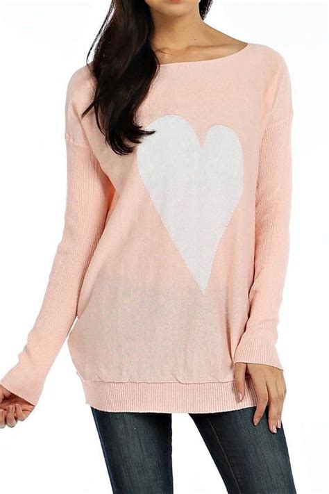 Pink Sweater With Heart Print Heart Sweater Sweaters Pink Sweater