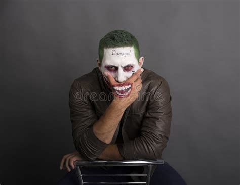 Dark Creepy Joker Face Screaing Angry Green Hair Stock Image Image