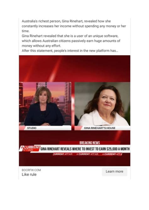 Gina Rinehart Complains To Mark Zuckerberg About Facebook Scams With Her Face Sbs News